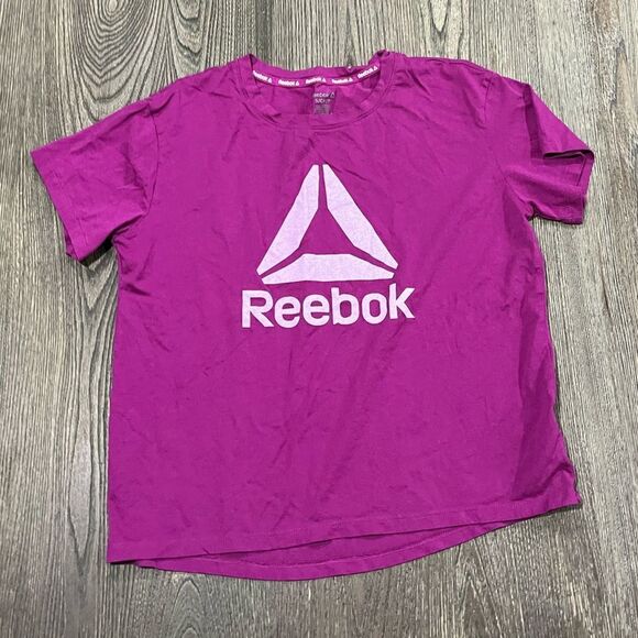 Reebok Performace Top Short Sleeve Crewneck Logo Print Pullover Purple Small - Picture 1 of 5